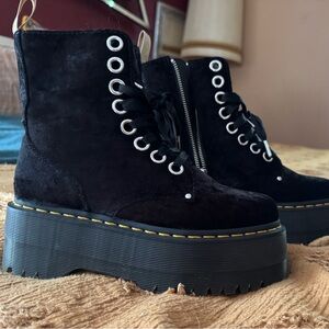 Dr. Martens Black Velvet Platform Lace-Up Boots